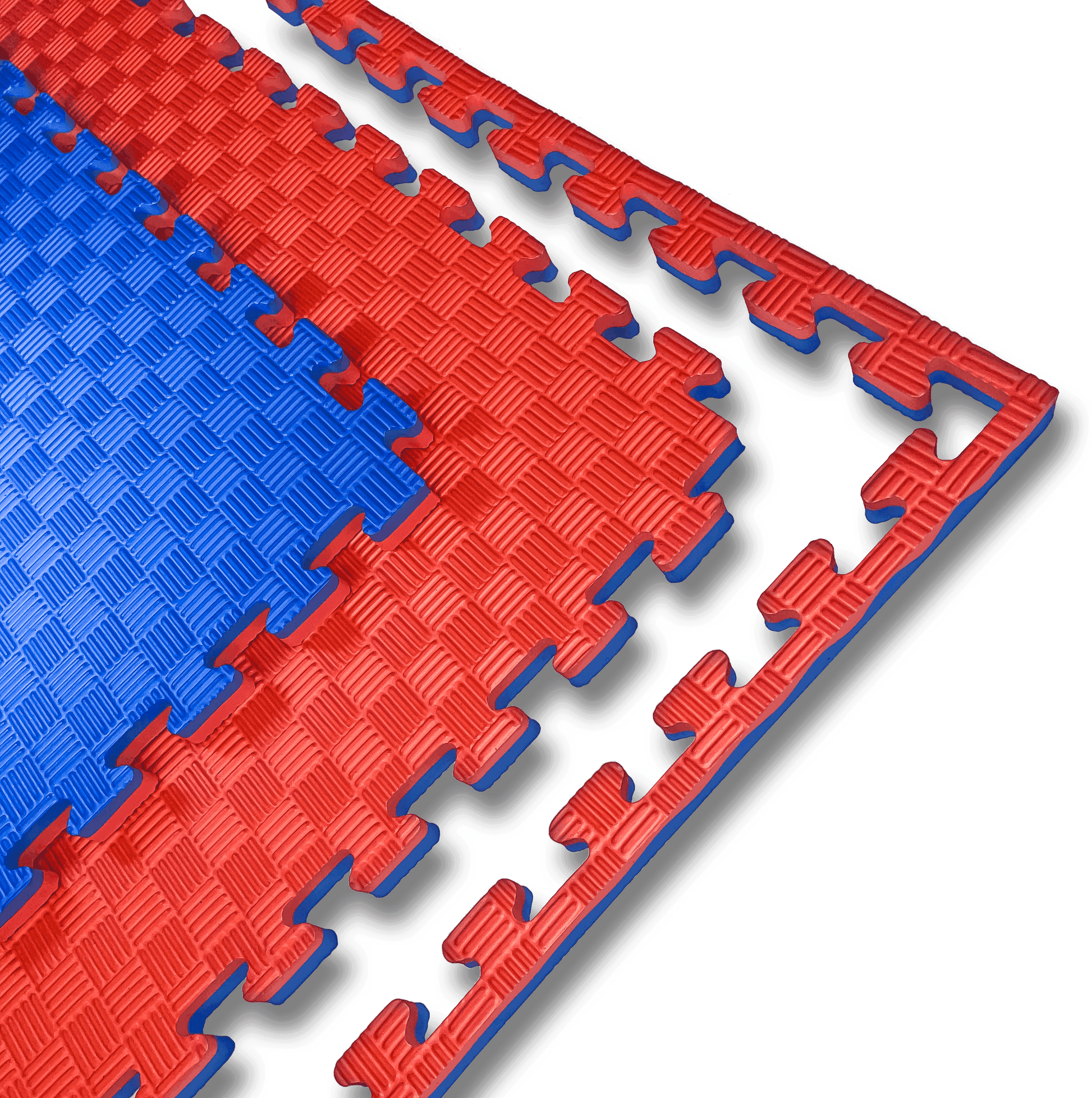 Just-Mats Puzzle Matten in Rot und Blau, 2,5cm dick, ideal für Gym und Sportbereiche mit rutschfester Oberfläche und Stecksystem.