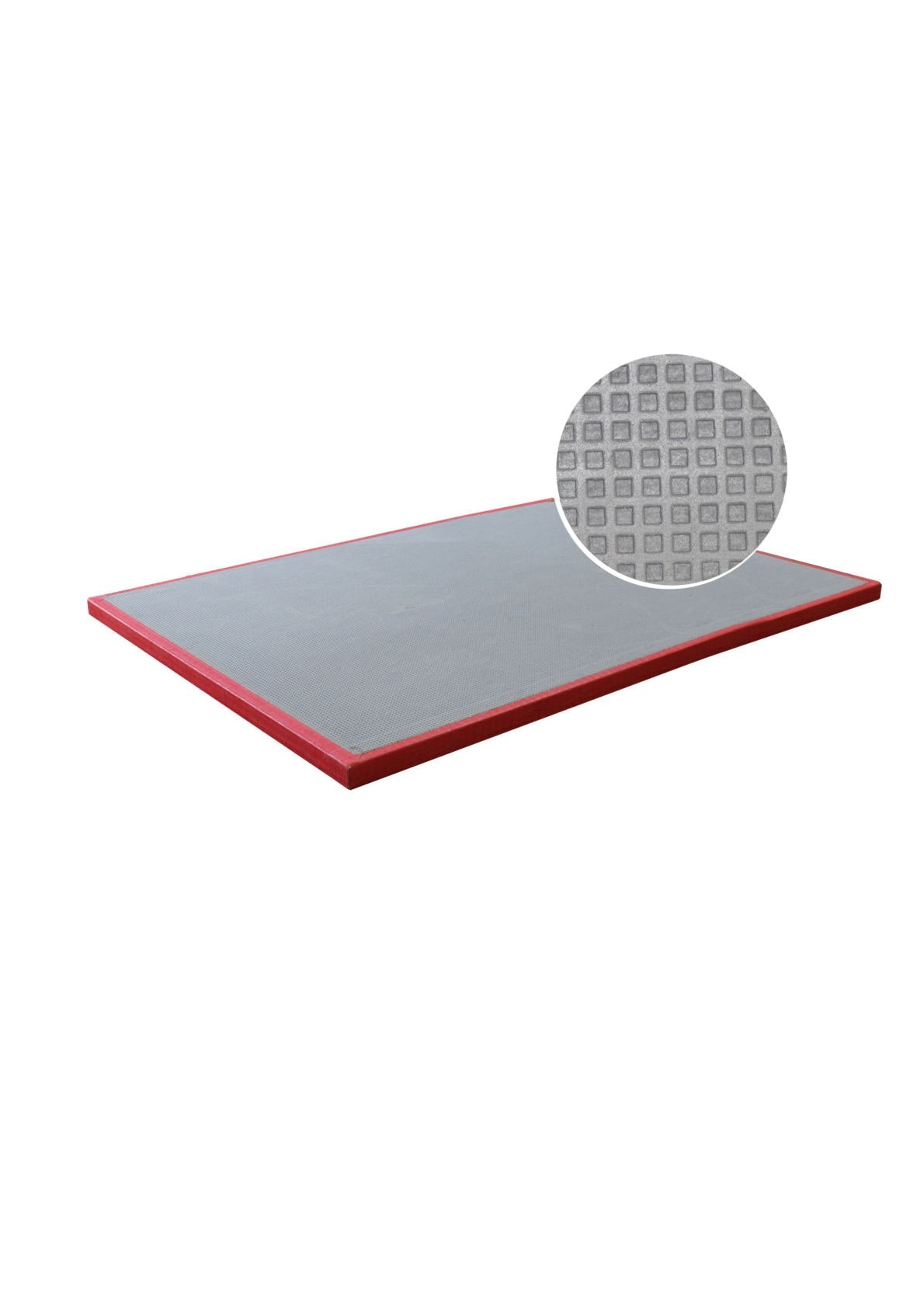 Tatami Kampfsportmatte mit grauer Unterseite und roter Oberseite. Rutschfeste Bodenmatte für Judo, MMA oder Taekwondo.