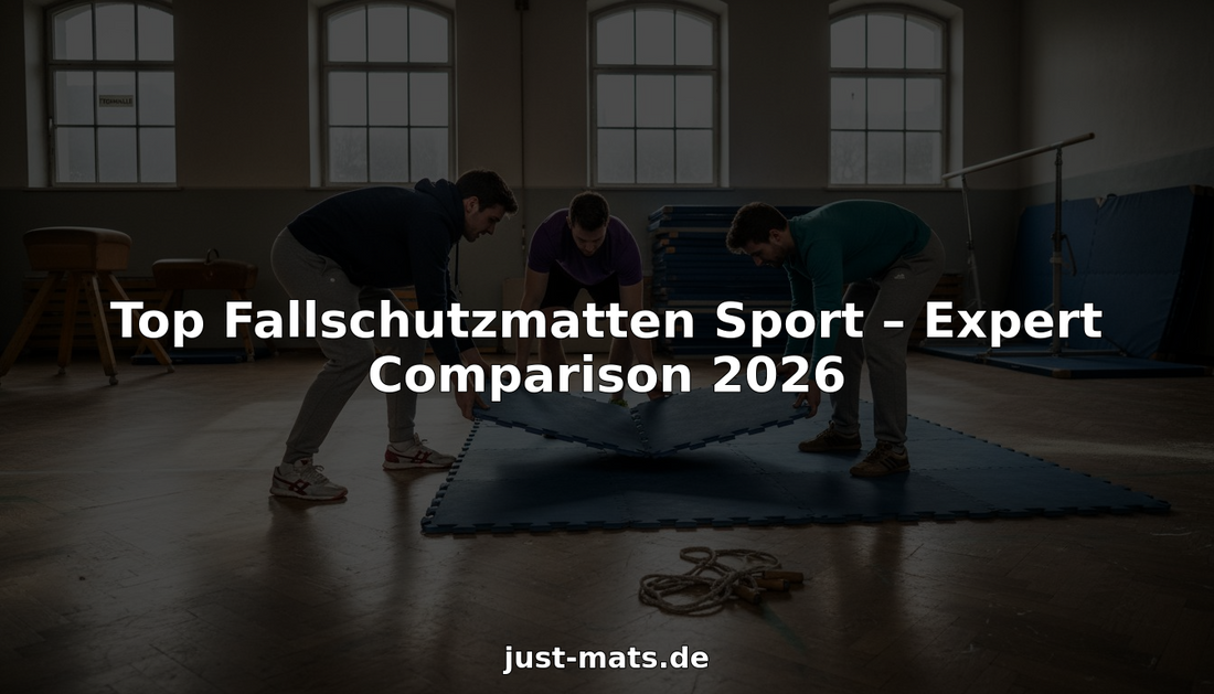 Sportler bringen in der Turnhalle Fallschutzmatten aus, um für mehr Sicherheit beim Training zu sorgen.