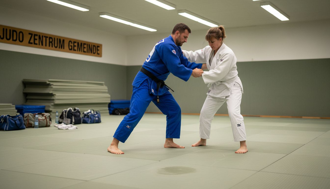 Im Dojo trainieren Judoka gemeinsam auf einer sicheren Matte.