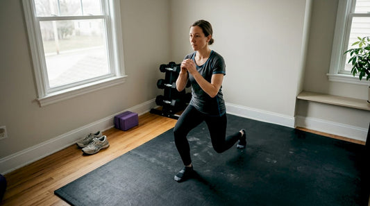 In meinem hellen Fitnessraum rolle ich gerade die Gymnastikmatte aus.