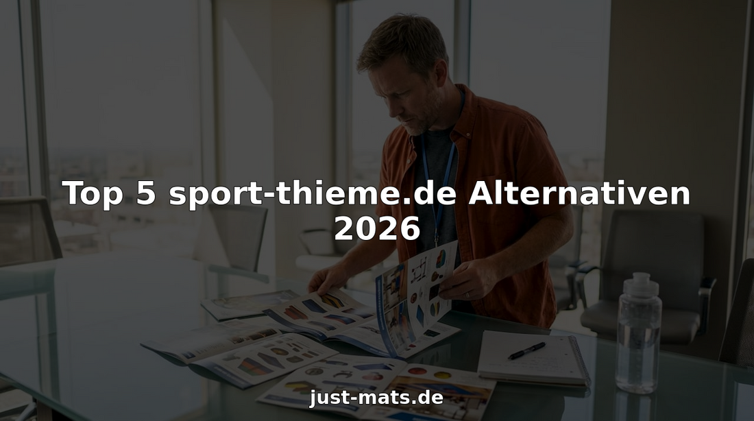 Ein Mann blättert am Tisch durch verschiedene Kataloge mit Sportausrüstung.