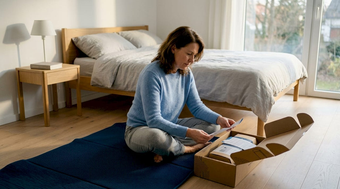 Eine Frau entscheidet sich für eine allergikerfreundliche Matte für ihr Zuhause.