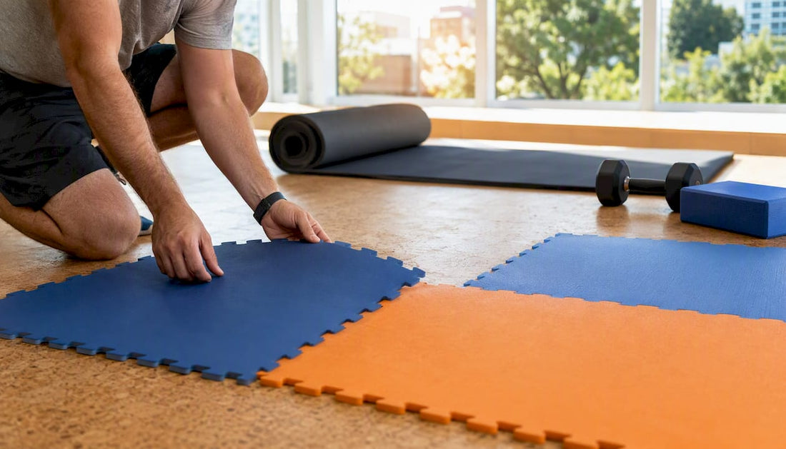 Hände, die Puzzleteile zusammensetzen und Spielmatten ausrollen