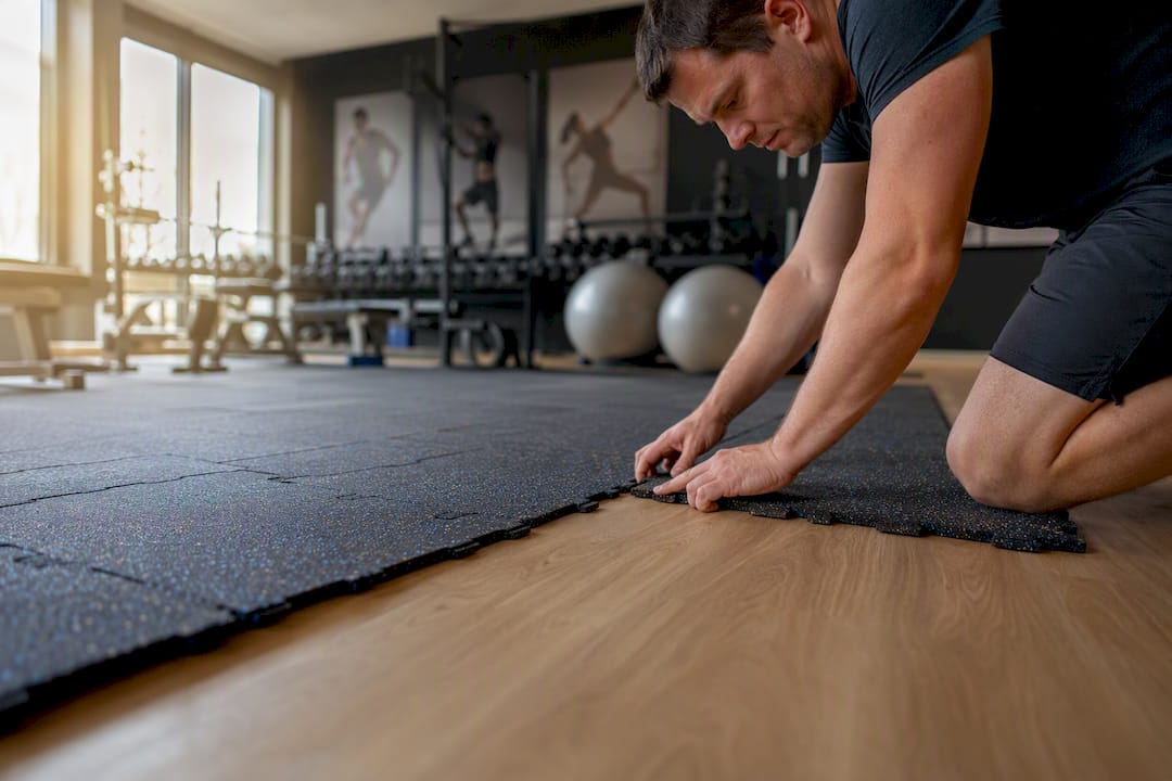 Hände, die multifunktionale Fitnessmatten auslegen