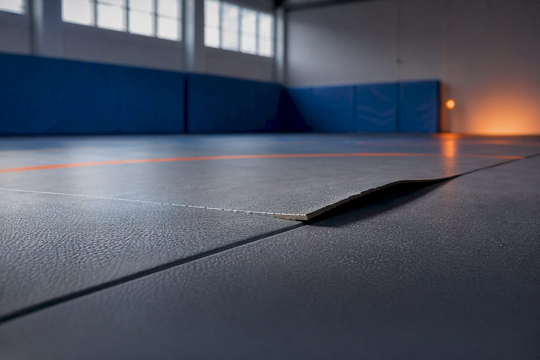 Erhobene Mattenfuge in einer Trainingshalle