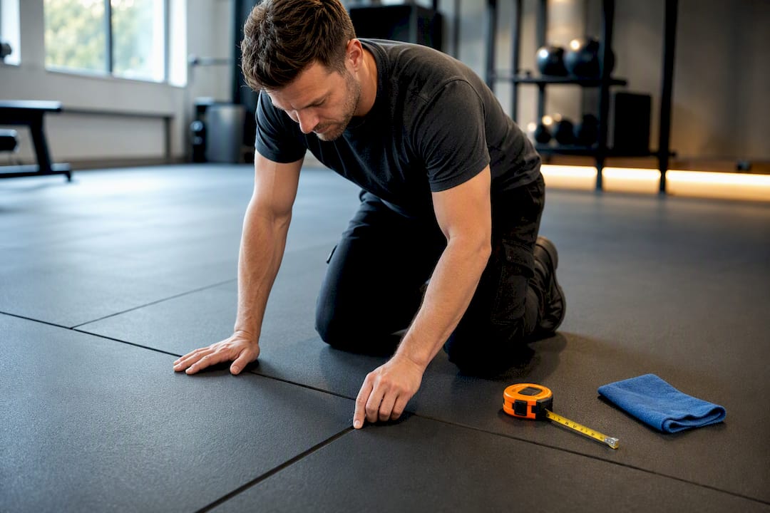 Überprüfung einer Mattennaht im Trainingsraum