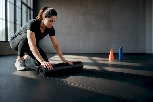 Schwarze Rollmatte im Trainingsraum des Vereins