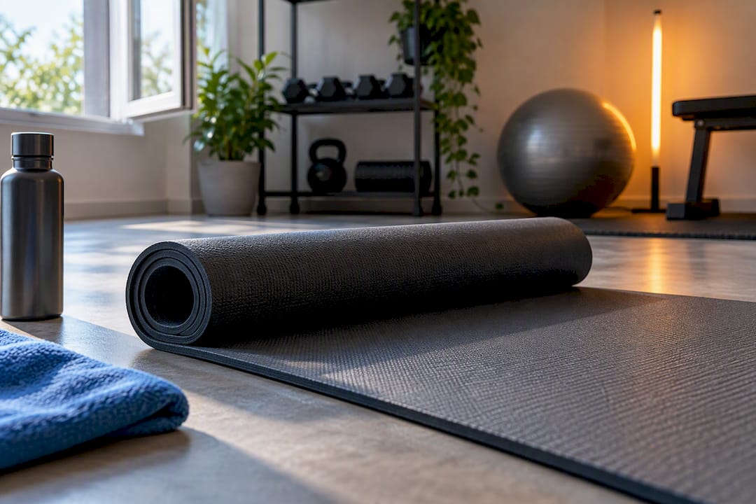 Teilweise sichtbare Matte im gut belüfteten Homegym