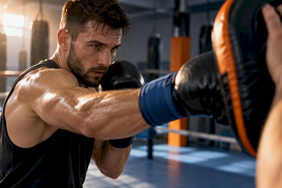 Ein angeschnittener Boxhandschuh beim Training
