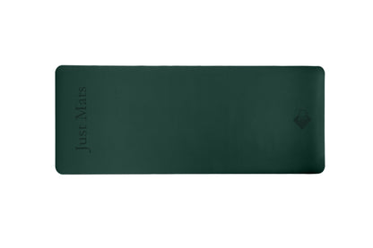 Dunkelgrüne Yogamatte PUREFLOW PRO aus Naturkautschuk und PU-Leder mit kratzfester, rutschfester Oberfläche.