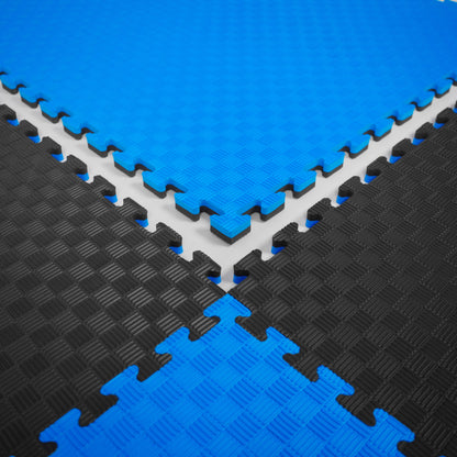 Kampfsport Puzzlematte 100 x 100 cm in Blau und Schwarz mit rutschfester Oberfläche. Ideal als Bodenschutzmatte für Fitness und Gymnastik.