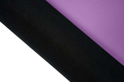 Yogamatte PUREFLOW PRO in Schwarz und Lila aus Naturkautschuk und PU-Leder mit rutschfester Struktur.