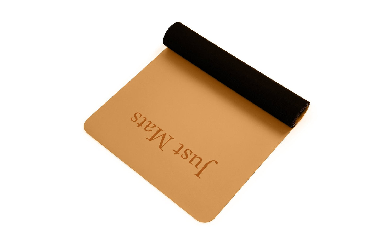 Minimalistische Yogamatte PUREFLOW PRO aus Naturkautschuk und kratzfestem PU-Leder in Beige und Schwarz.
