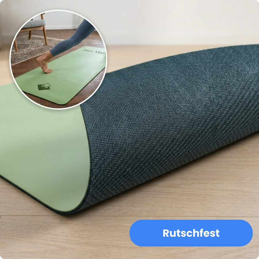 Rutschfeste Yogamatte PUREFLOW PRO aus Naturkautschuk und PU-Leder in Mintgrün, ideal für Tierbesitzer.
