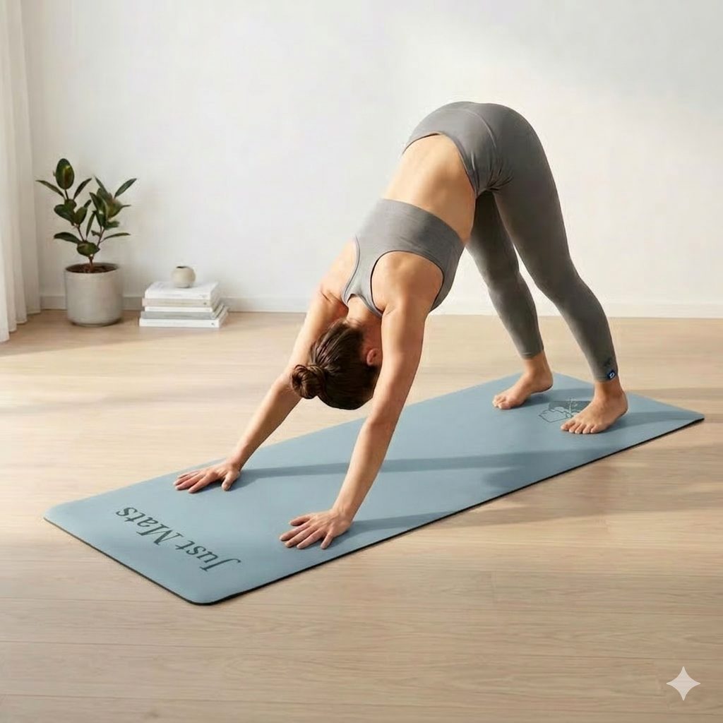 Yogamatte PUREFLOW PRO in Hellblau aus Naturkautschuk und PU-Leder, rutschfeste Struktur für optimalen Grip beim Yoga.