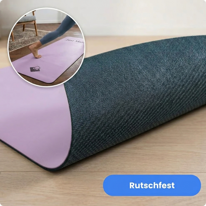 Rutschfeste Yogamatte PUREFLOW PRO aus Naturkautschuk und PU-Leder in Dunkelgrün und Rosa, ideal für Haustierbesitzer.
