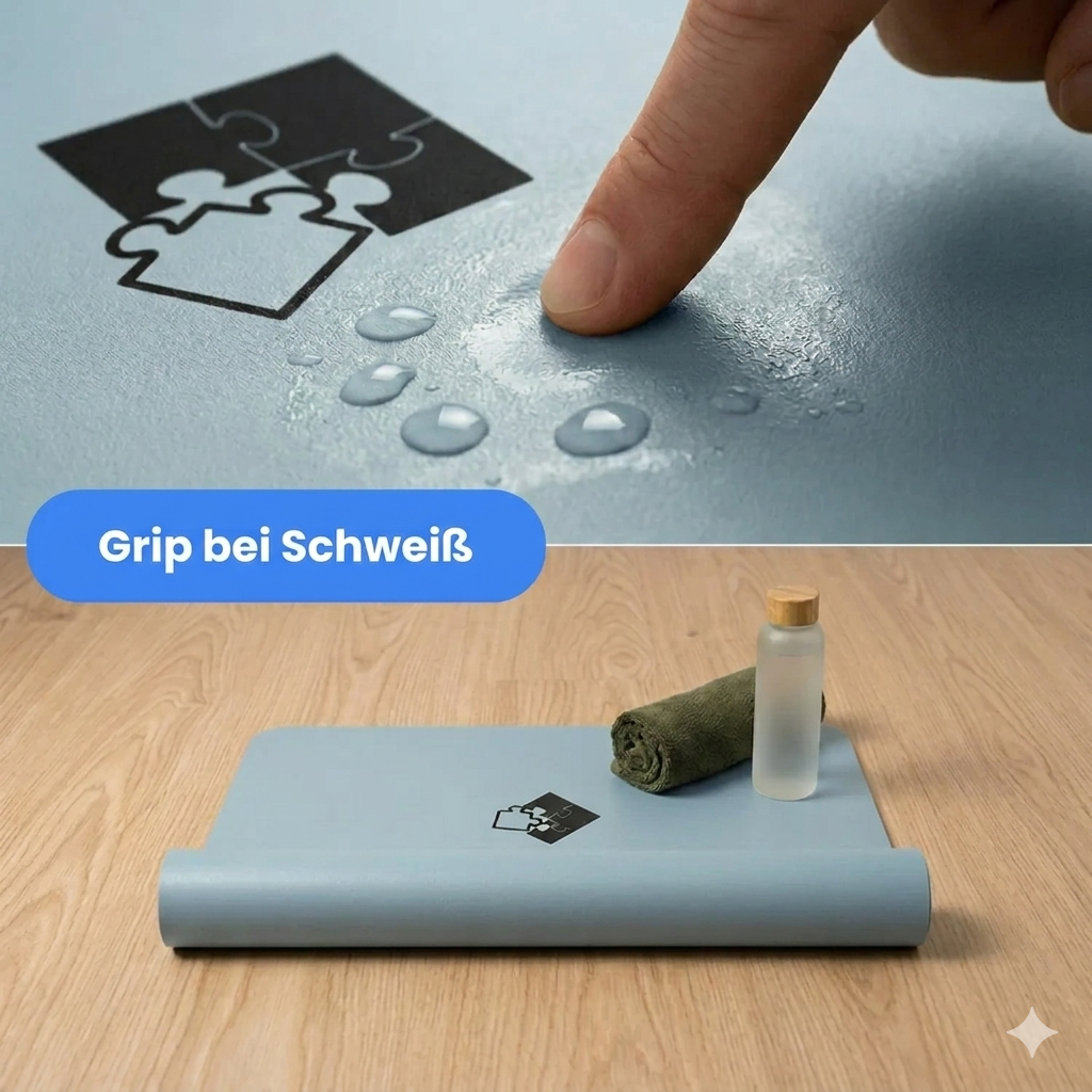 Yogamatte PUREFLOW PRO aus Naturkautschuk und PU-Leder mit rutschfester Oberfläche und optimalem Grip bei Schweiß.