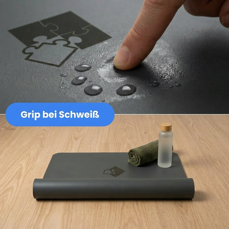 Yogamatte PUREFLOW PRO aus Naturkautschuk und PU-Leder mit rutschfester Oberfläche und optimalem Grip bei Schweiß.