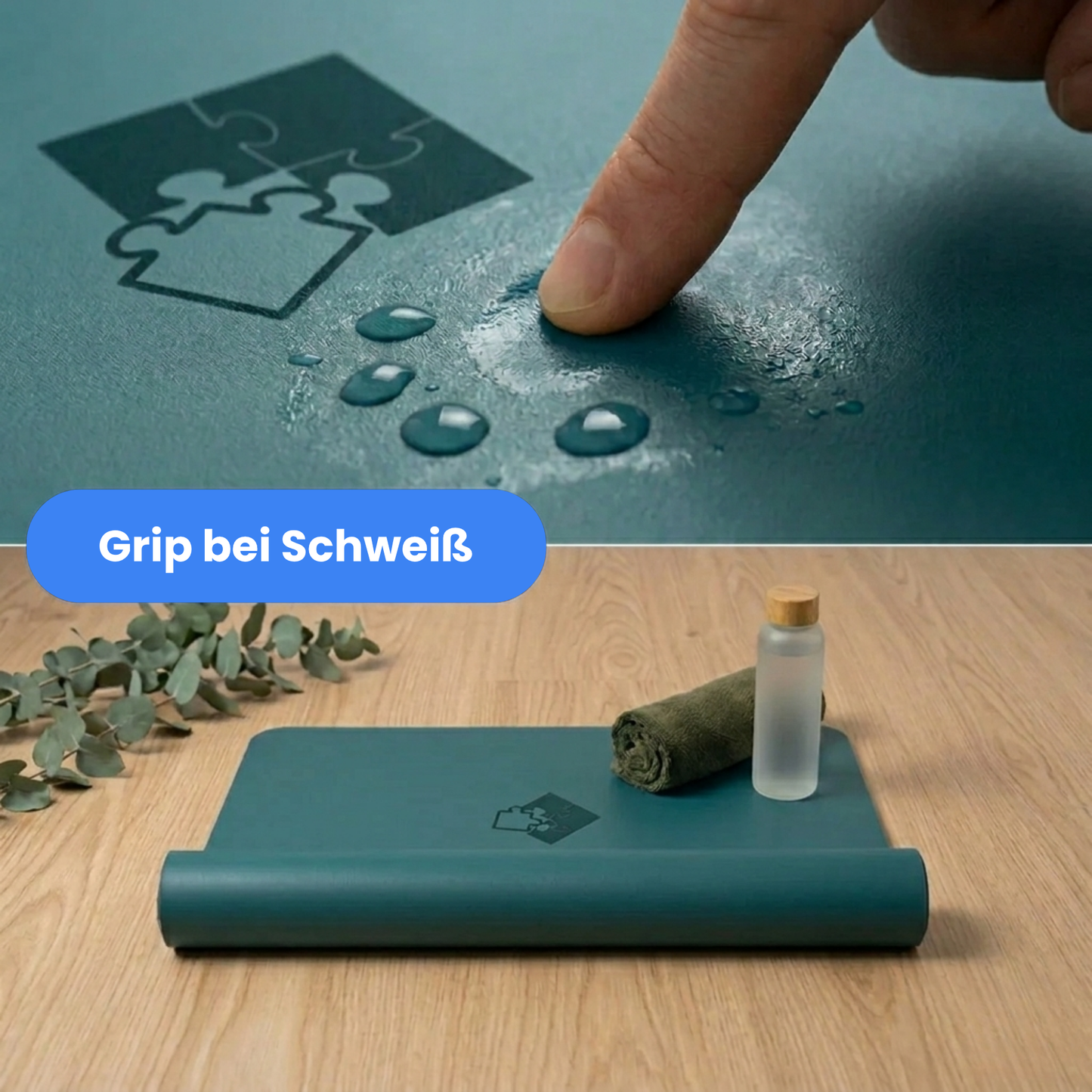 Rutschfeste Yogamatte PUREFLOW PRO aus Naturkautschuk und PU-Leder in Dunkelgrün, ideal für schweißintensive Übungen.