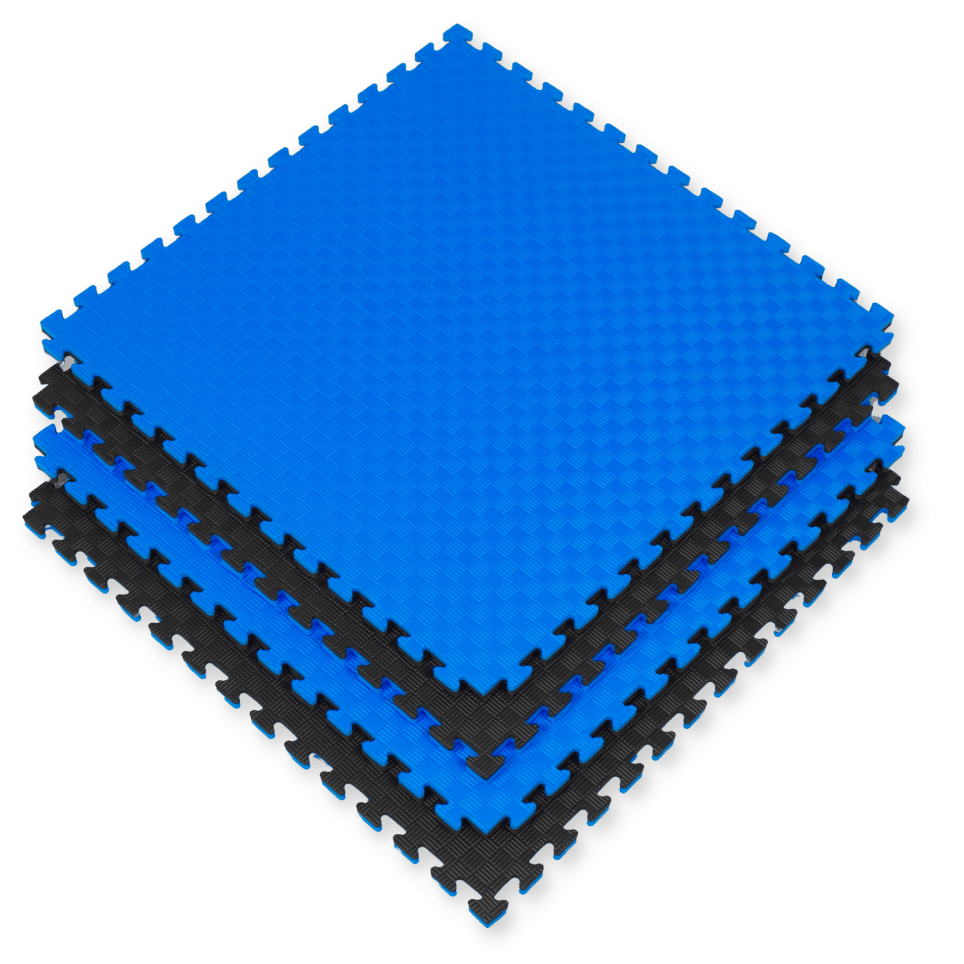 Kampfsport Puzzlematte 100 x 100 cm in Blau und Schwarz mit strukturierter Oberfläche. Ideal als Bodenmatte für Fitness, Yoga und Gymnastik.