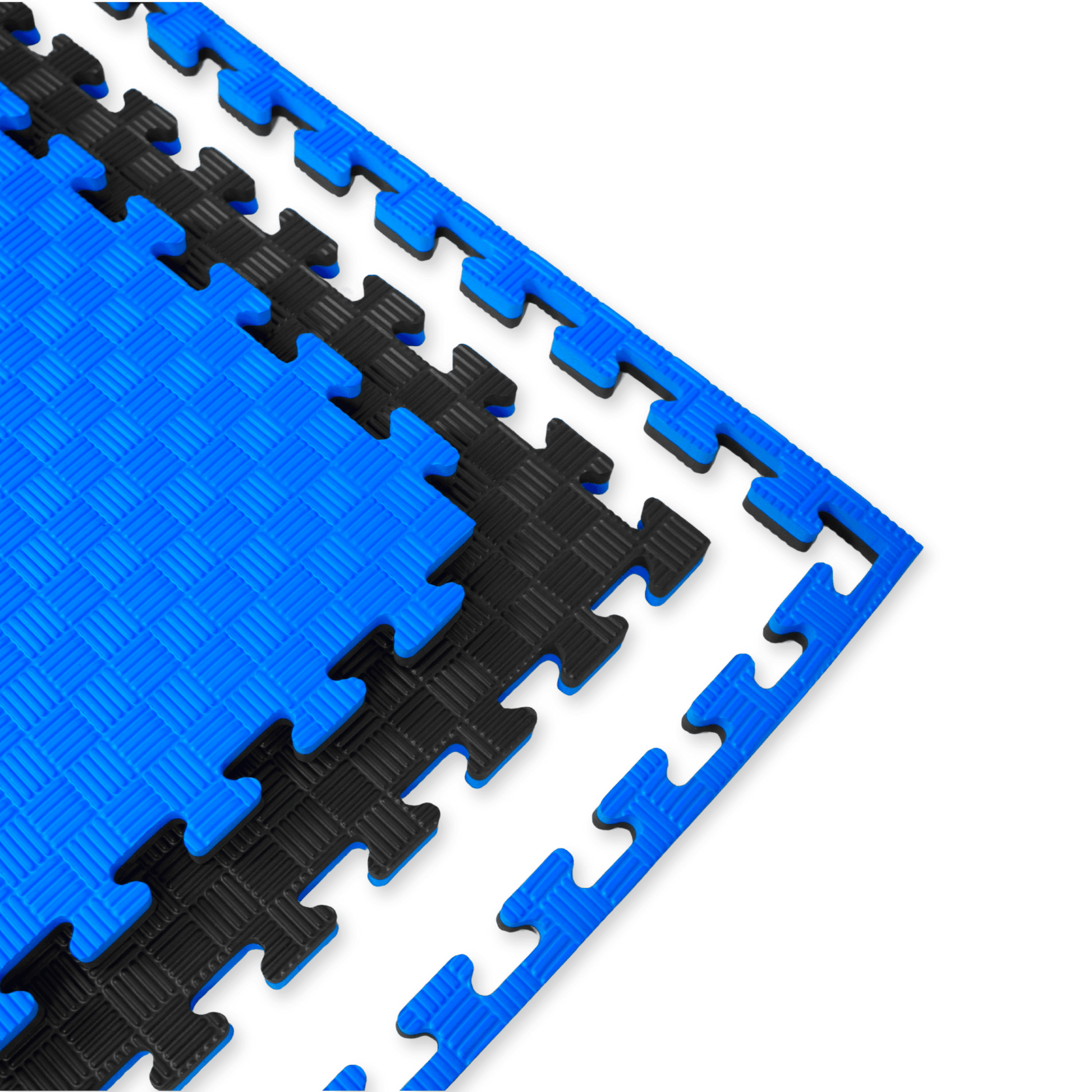 Kampfsport Puzzlematte 100 x 100 cm in Blau und Schwarz mit strukturierter Oberfläche und Verzahnung, ideal für Boden- und Fallschutz im Training.