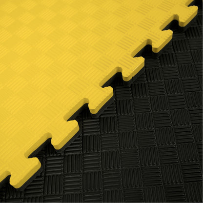 Kampfsport Puzzlematte 100 x 100 cm in Gelb und Schwarz mit rutschfester Oberfläche. Ideal für Fitness, Yoga und Bodenschutz online kaufen.