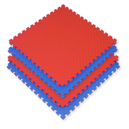 Kampfsport Puzzlematte 100 x 100 cm in Rot-Blau mit rutschfester Oberfläche, ideal für Fitness, Yoga und Gymnastik, online kaufen.