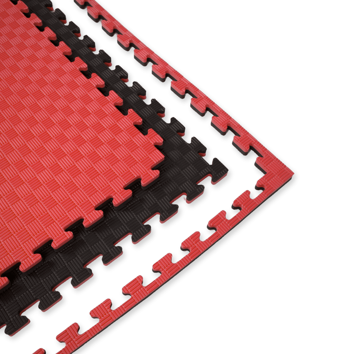 Kampfsport Puzzlematte 100 x 100 cm in Rot-Schwarz mit rutschfester Oberfläche und Verzahnung. Ideal als Bodenschutzmatte für Fitness und Gymnastik.
